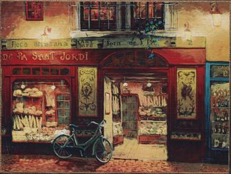 Wine & Bread print on canvas of original oil painting city