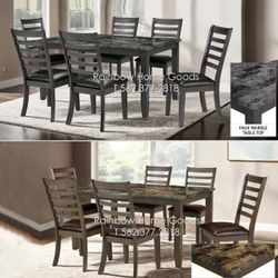 Dining Table Set With Mable Table Top + 6 Chairs