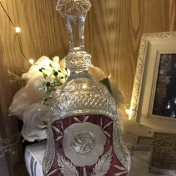 Vintage Hofbauer Pink Rose German Bell Lead Crystal 7.5in Tall