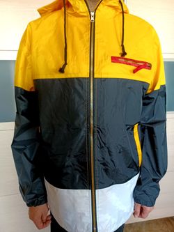 Strong Windbreaker Rain Coat Jacket w/Hood Yellow Black Unisex fits size XL
