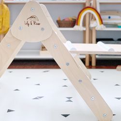 🌟 Lily & River Pikler Triangle + Slide – Premium Birch Hardwood, Montessori-Inspired 🌟