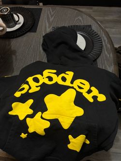 black and yellow sp5der hoodie