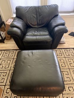 Black Leather Oversized Chair with Ottoman