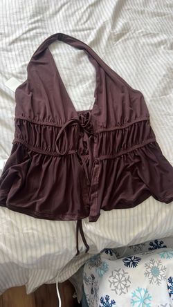 Brown Halter Neck Tie-Front Top