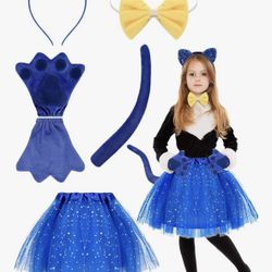 Cat Themed Costume Cat Ears Headband Bowtie Gloves & Tutu (Blue & Yellow)
