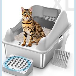 Brand New Furkid Stainless Steel Cat Litter Box with Lid XL