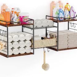 2 Pack Laundry Room Shelves for Wall Mounted with Metal Baskets