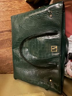 Green Croc-Embossed Large Tote Bag