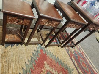 George Zee And Co Hand Carved Wooden Nesting Side Tables