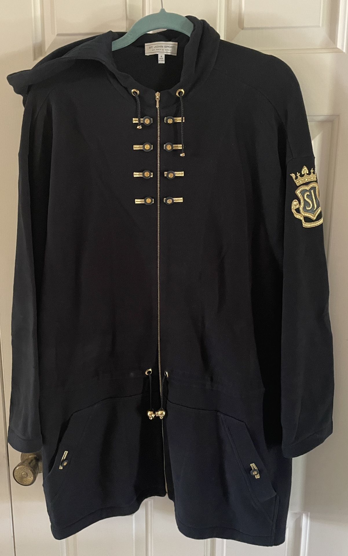 St. John Sport By Marie Gray- Black/gold Zippered Hoodie Sweatshirt Size Medium