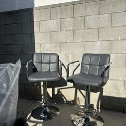 Grey Adjustable Bar Stools with Chrome Base – Set of 2