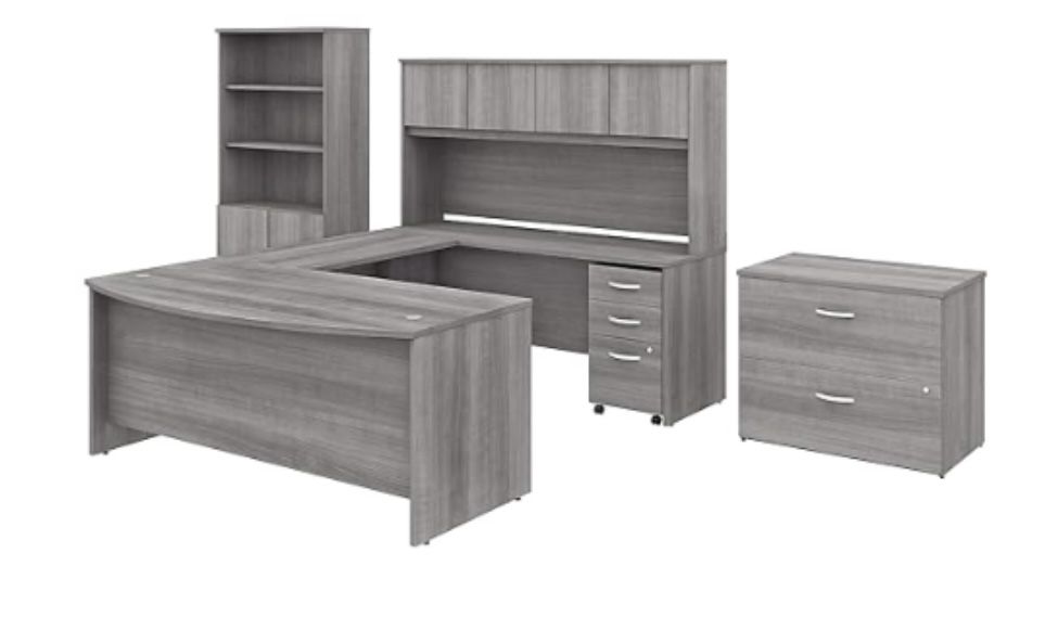 Bush Business Furniture Studio C 72W x 36D U Shape Collection With Bow Front Desk - Platinum Gray