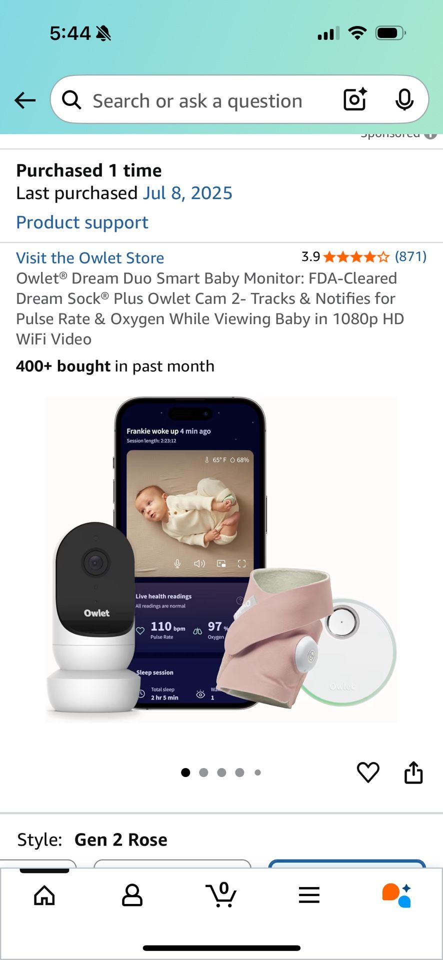 New, Sealed Owlet Duo 2 - Sock & Monitor - Rose