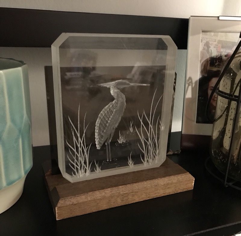 Engraved glass shelf/desk decor