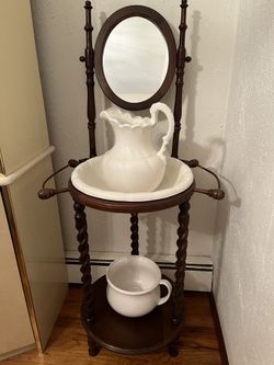 Antique Wash Basin With Bowl And Pitcher Stand