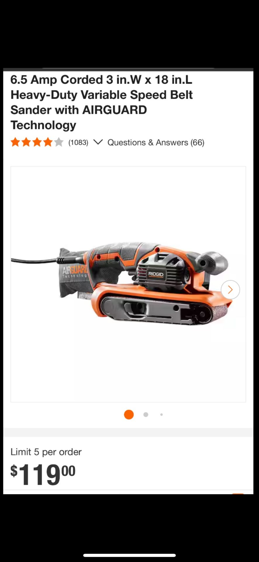 RIDGID 6.5 Amp Corded 3 in.W x 18 in.L Heavy-Duty Variable Speed Belt Sander with AIRGUARD Technology