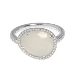 Mimi Milano Talita 18k White Gold Diamond .34ct Moonstone Ring Sz 6.5