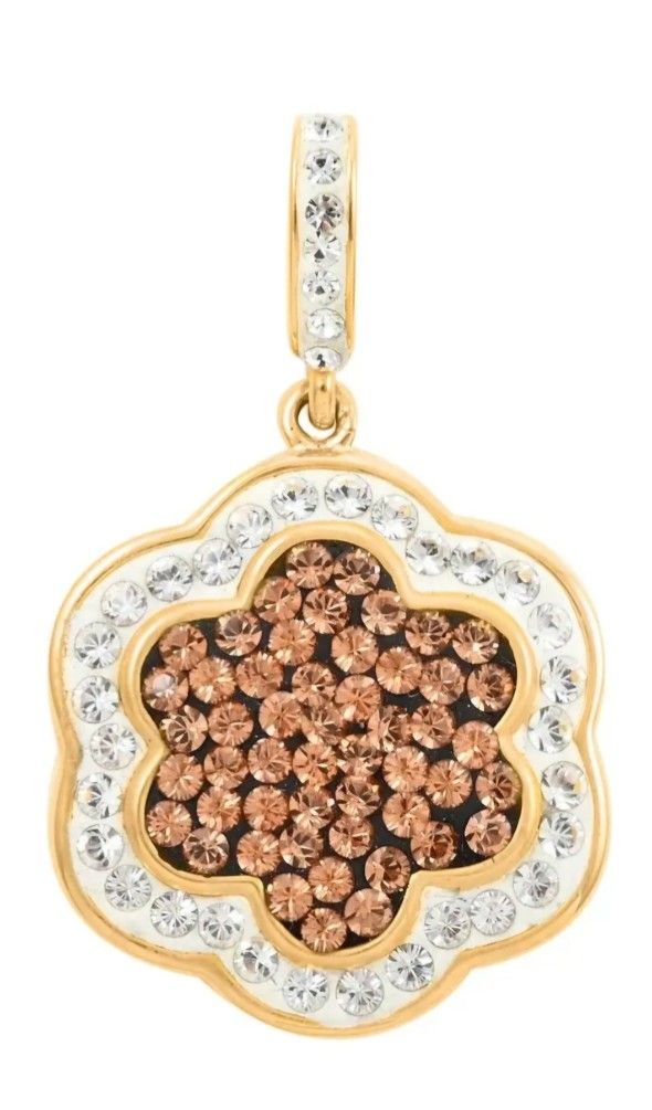 White and Champagne Color Austrian Crystal Pendant in Goldtone

