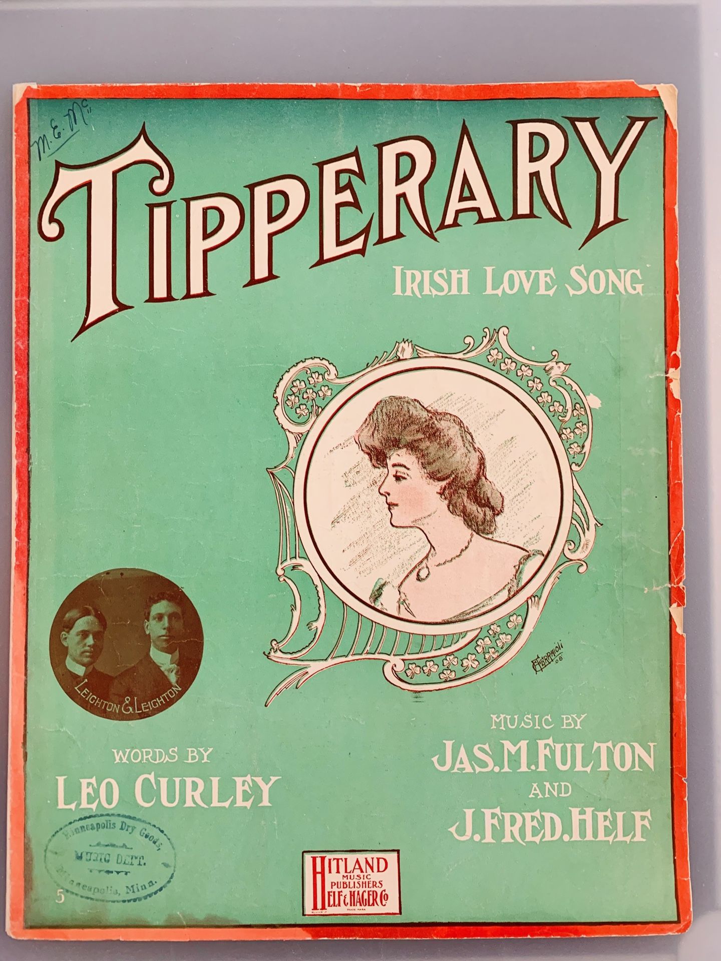 1907 Large Format Antique Sheet Music - Tipperary #011921A1