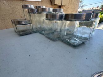 13 glass jars stainless steel lids