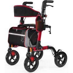 Walkers for Seniors, Rollator Walker with Seat, 350 lb Weight Capacity, 18" Big Seat, 8" All-Terrain Wheels, 6-Level Adjustable Height, Lightweight Al