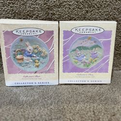 Hallmark set of 2 Collectors plate Easter bunny ornaments