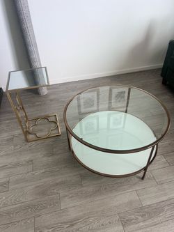 Gold Glass Coffee Table and Side Table Set