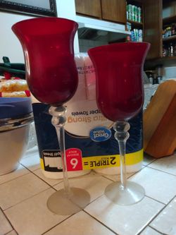 2 Red Candle Holders 
