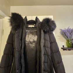 Black Calvin Klein Faux-fur Hooded Winter Coat