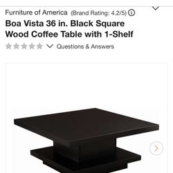 UNBOXED! Black Square Coffee Table w/ Storage – Furniture of America (36” x 36”)