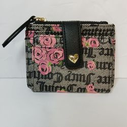 Juicy Couture PINK BLOOM BLACK Tab Card Case Wallet Excellent condition