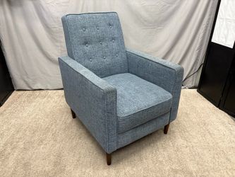NOBLE HOUSE Muted Blue MCM Style Tufted Fabric Pushback Recliner