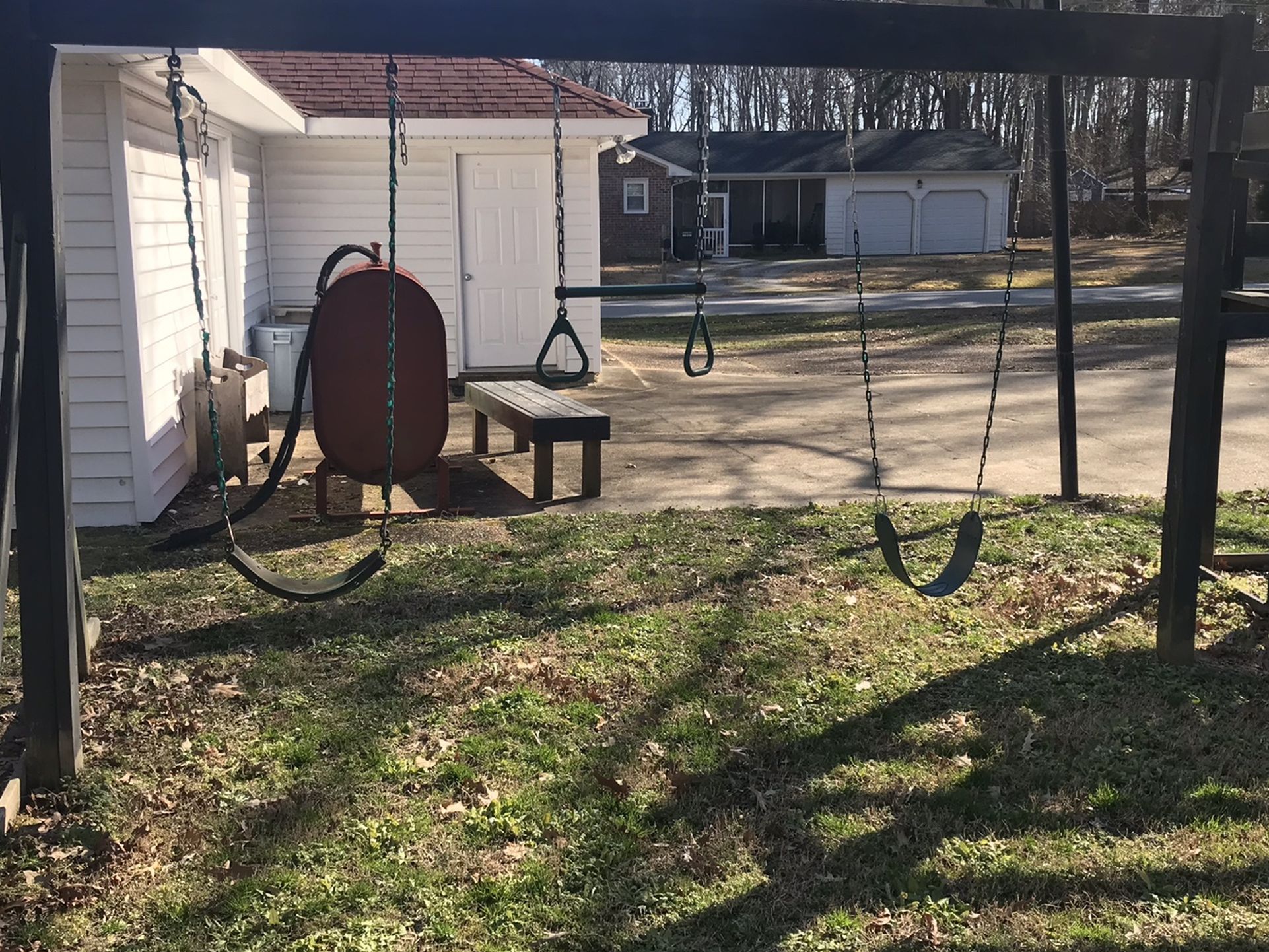 Kids Playground Swing Set With Sliding Board And 3 Position Swing Beam