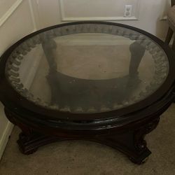 Very nice round CKTL cherry coffee table w/ glass top