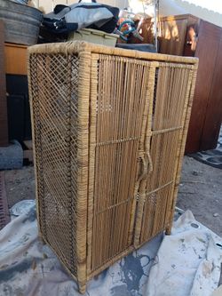 1970's VINTAGE 2 DOOR WICKER CABINET