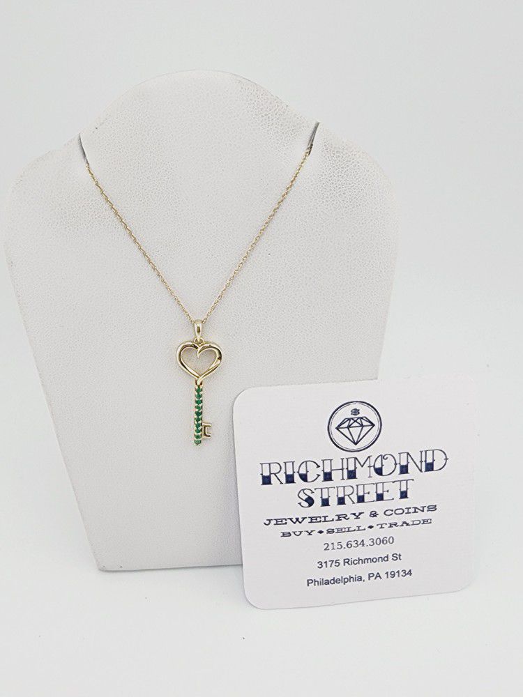 10k gold emerald key pendant with 18" chain