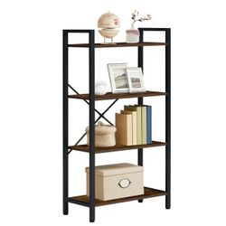 Kinbor 4 Tier Industrial Bookcase, Wood Steel Brown, Book Shelf 25.7" x 11.7" x 46.8", 24 lb Idsf301