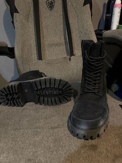 Balenciaga Black Suede Lace-Up Combat Boots
