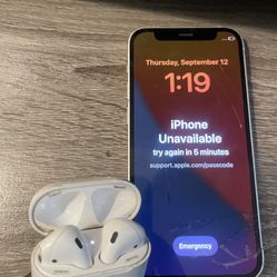 Locked iPhone 12 + AirPod Gen 2