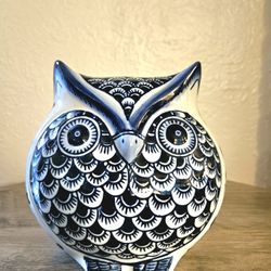Cobalt Blue And White Design Ceramic Owl Figurine From Pier1 Imports