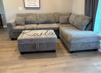 Beautiful‼️3-Pc Corduroy Sectional Sofa With Ottoman Storage And USB Port