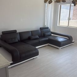 Made In Europe Leather Modern Couch, Almost New  $849