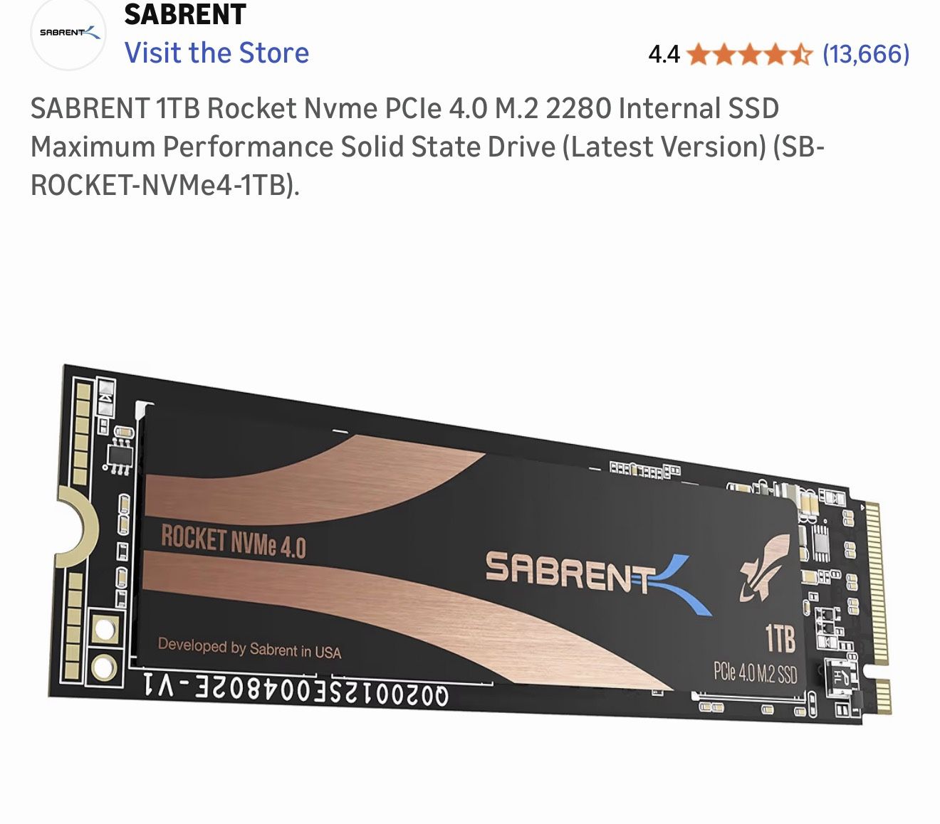 SABRENT 1TB Rocket Nvme PCIe 4.0