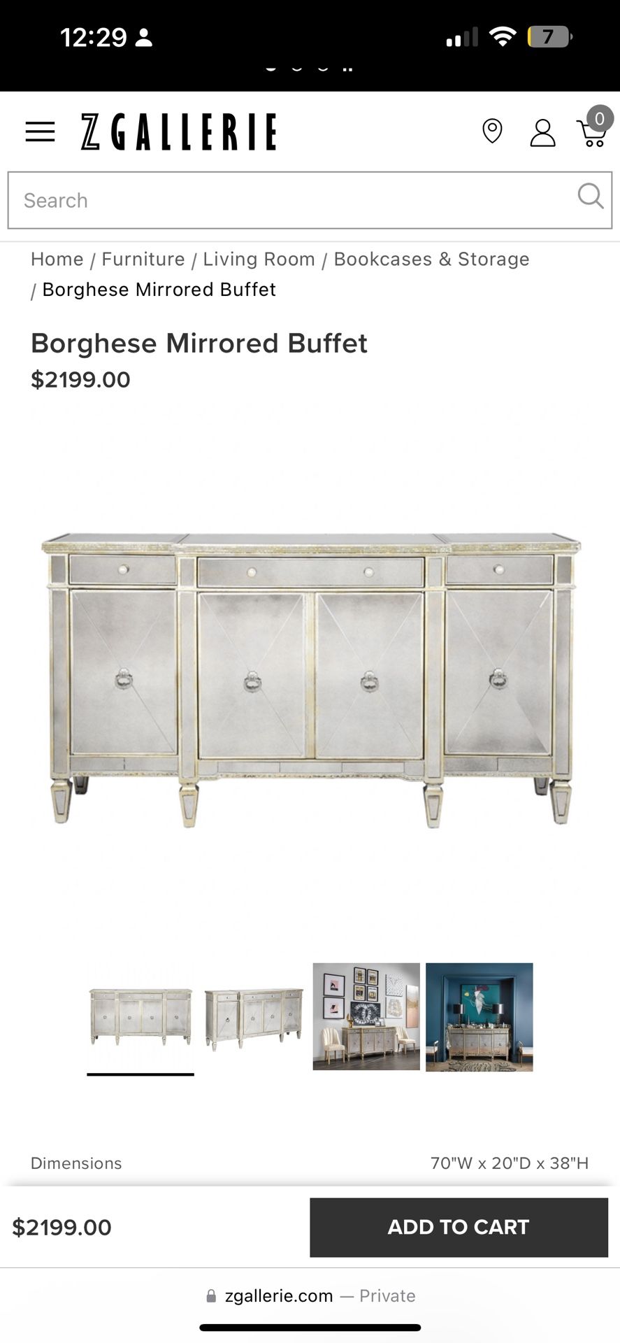 Z gallerie Borghese Mirrored Buffet 