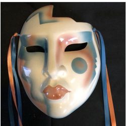 Vintage 1989 Clay Art Face Clay Flapper Masquerade Wall Mask Made in San-F