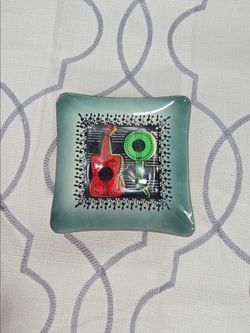 Guitars Design Art Glass Mini Plate Tray  Square Fused Geometric Design Square