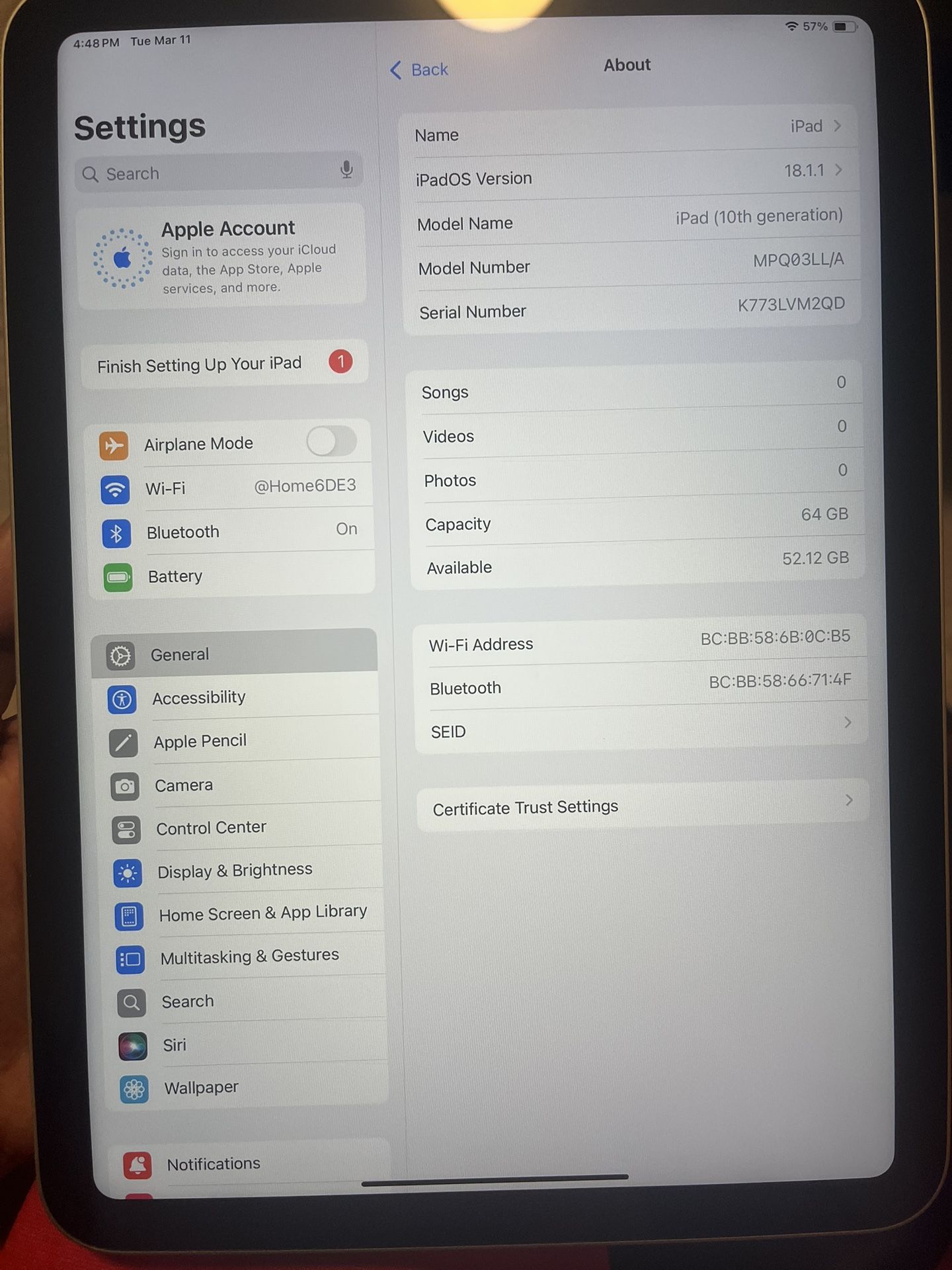 iPad 10th Gen WiFi ,silver