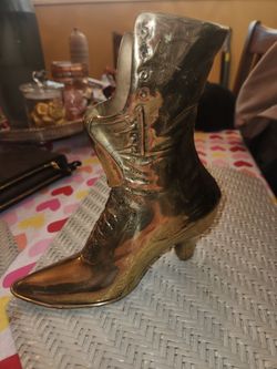 Vintage Brass Victorian Boot Planter