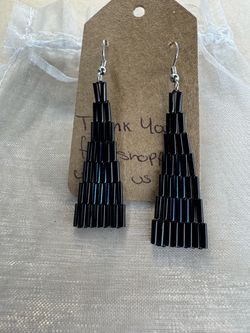 Native Black Beaded Tapered Drop Earrings