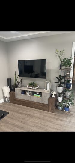Modern 70” Media Console In Reclaimed Oak Storage TV Stand